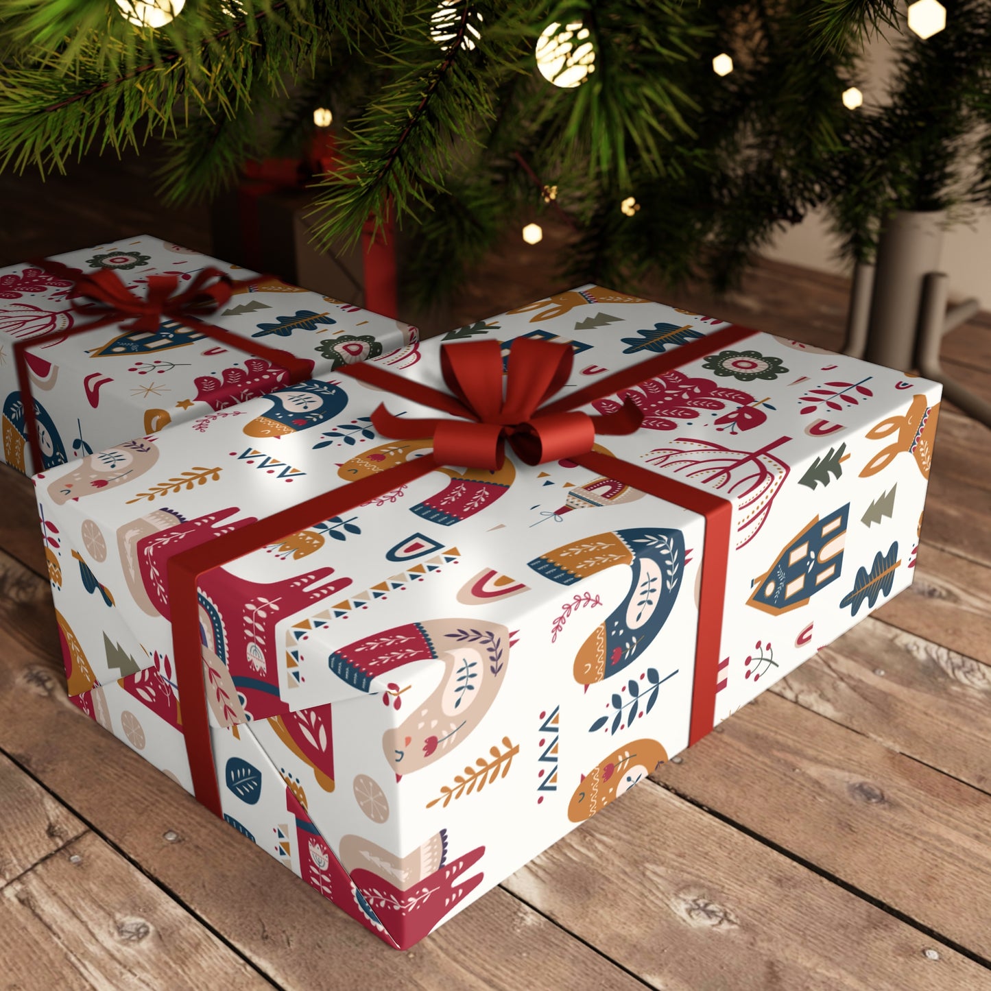 bunny Santa bird Christmas tree of Winter Blush Heavyweight Christmas Gift Wrap Christmas Gift Wrapping Paper Sheets, 1pc