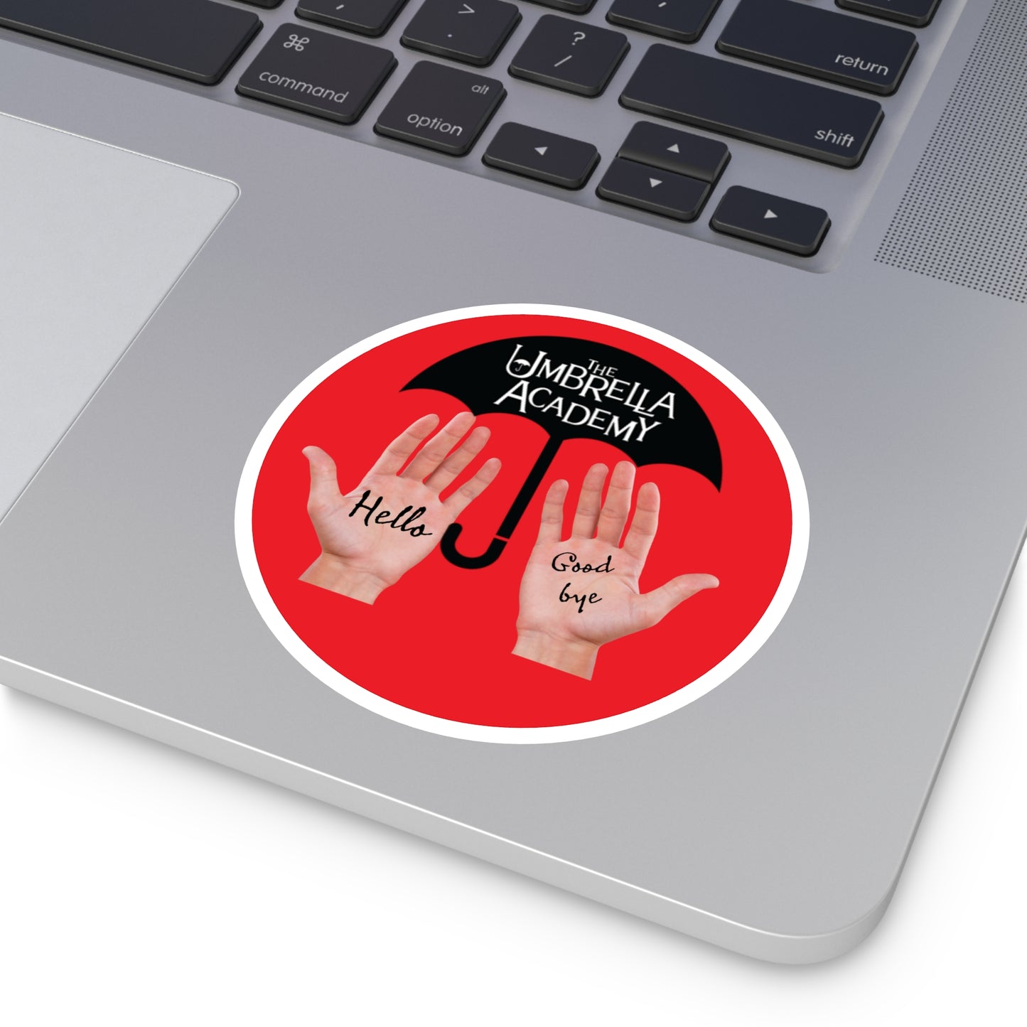 Klaus hands sticker, Umbrella Academy hello goodbye hands sticker, laptop stickers, laptop decals, bumper sticker, Round Stickers