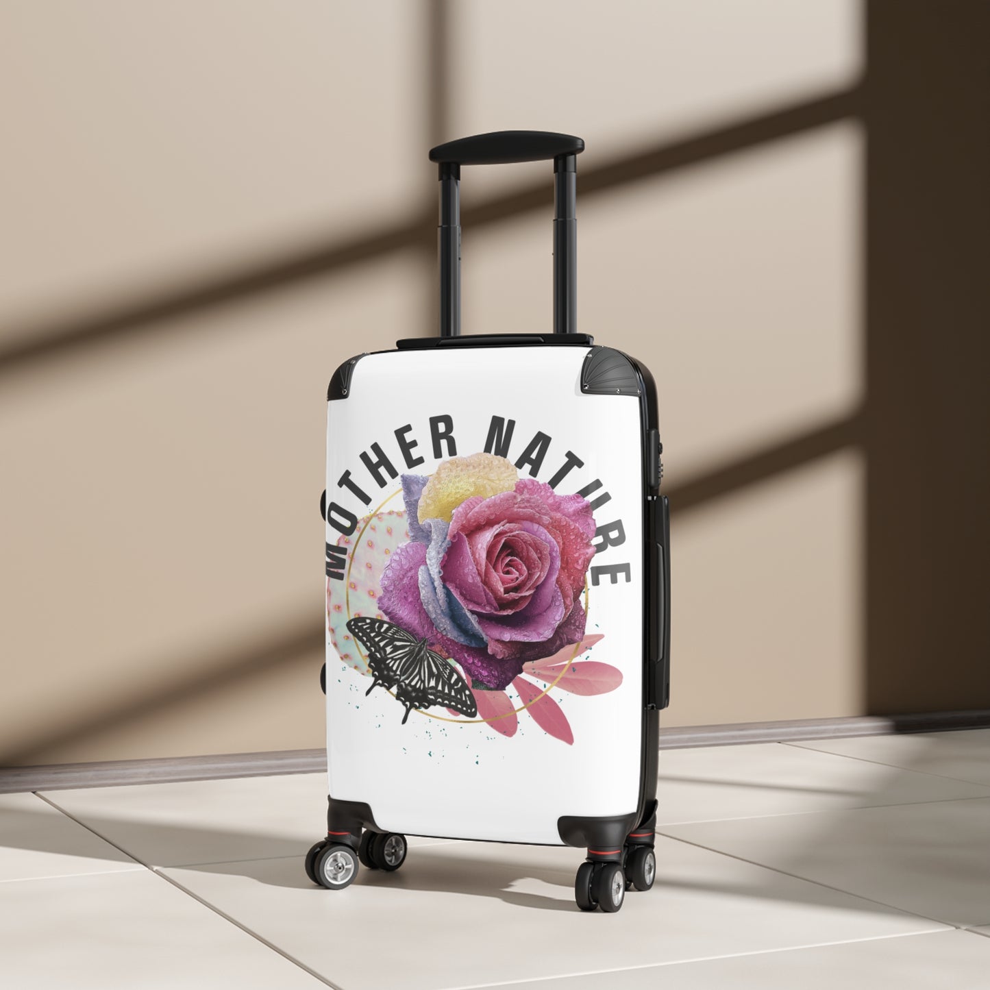 Mother Nature rose butterfly carryon for butterfly lovers rose lovers nature lovers a rose with petals on water in nature butterfly Suitcase