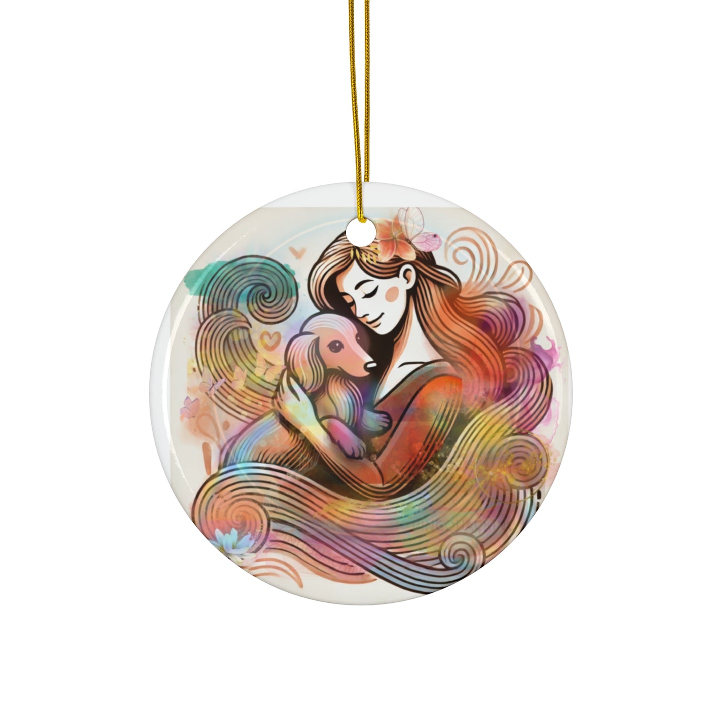 Shana and Sebastus Watercolor Ceramic Ornament, 4 Shapes