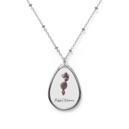 A Surreal Watercolor Painting of Pebble Woman in Playful, Alluring Poses pebble woman Oval Necklace Neutral Background