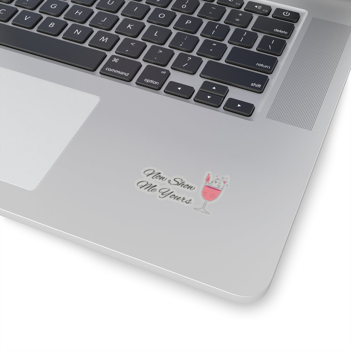 pink funny kitty now show me yours joke quotes Kiss-Cut Stickers