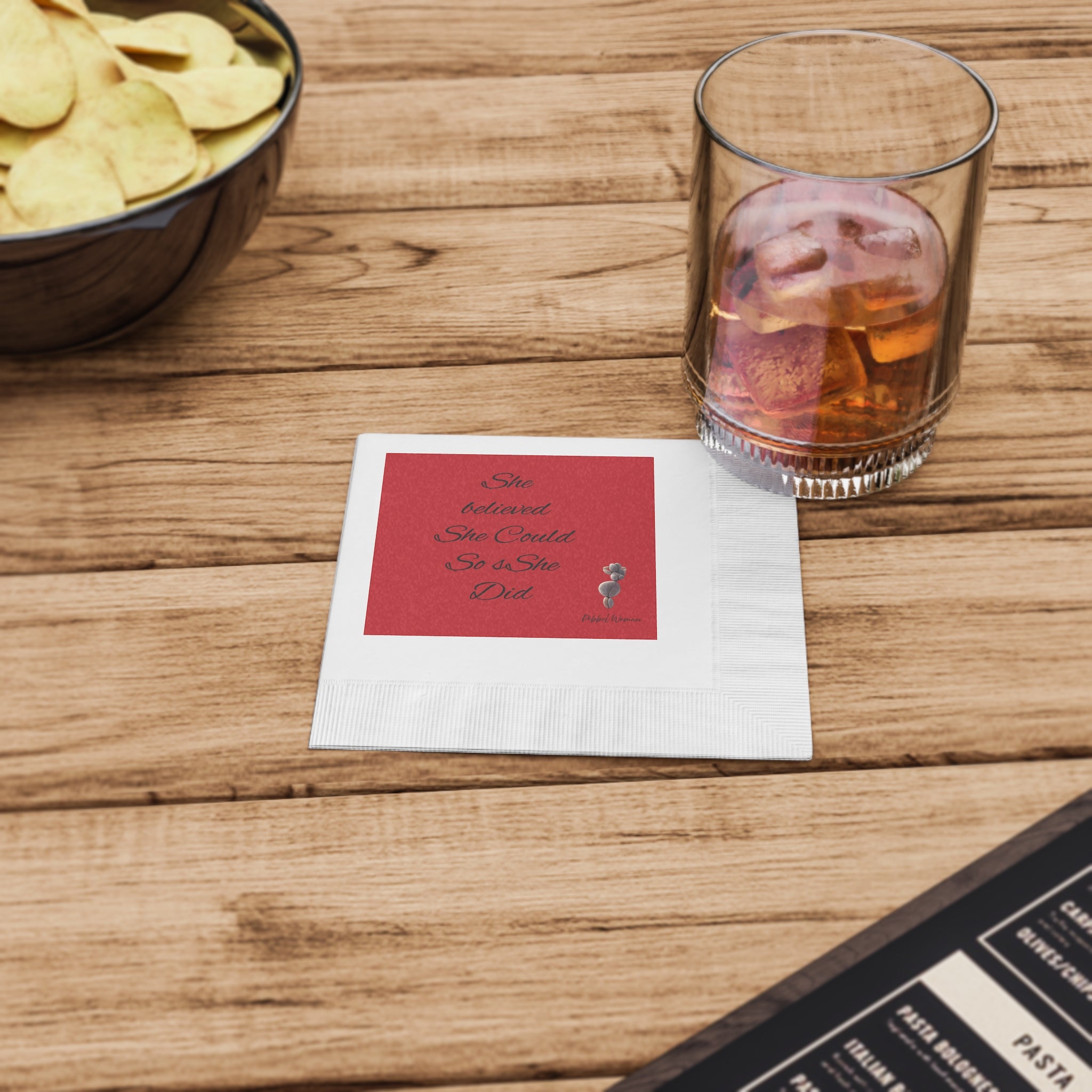 She believed she could, so she did pebble woman inpisrational quotes White Coined Napkins
