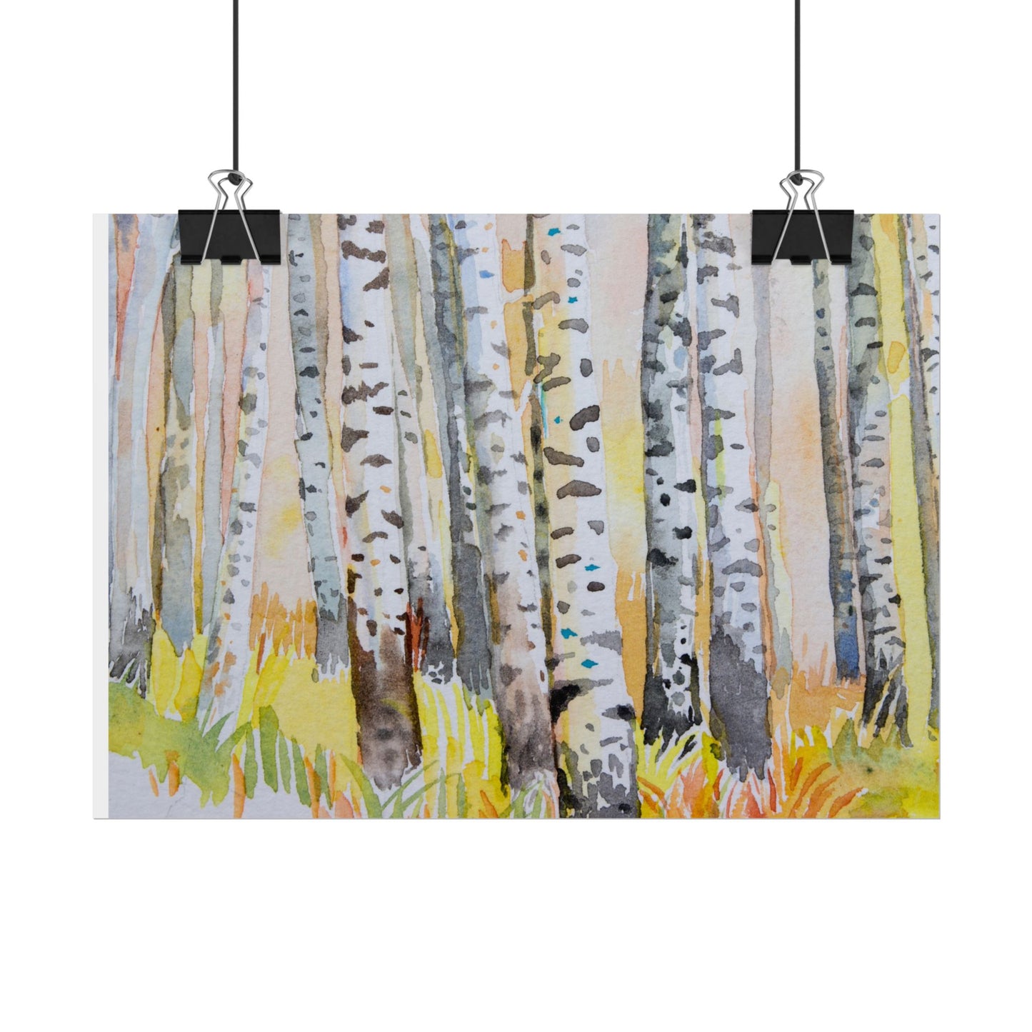 Aspen Tree Trunks watercolor Canvas Wall Art - Autumn Aspen Forest watercolor- Fall Trees Art Print Rolled Posters