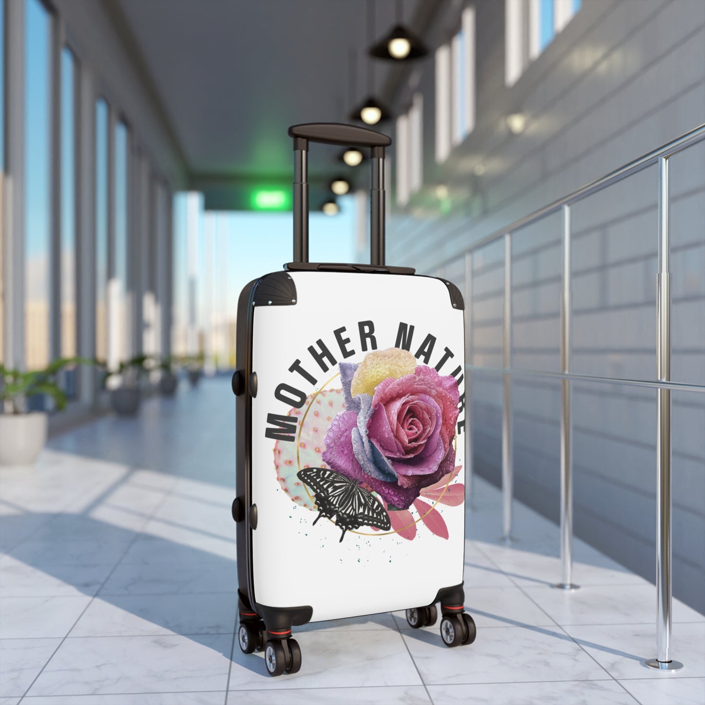 Mother Nature rose butterfly carryon for butterfly lovers rose lovers nature lovers a rose with petals on water in nature butterfly Suitcase