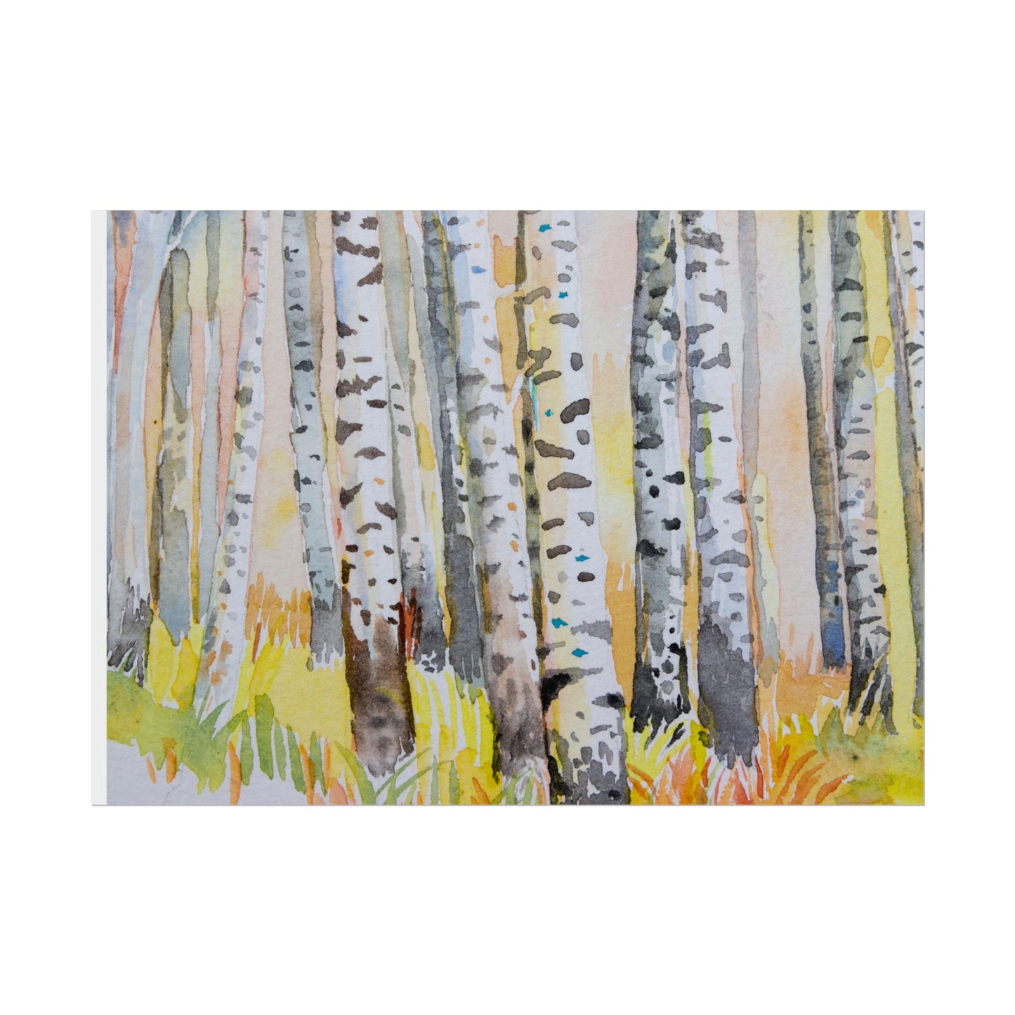 Aspen Tree Trunks watercolor Canvas Wall Art - Autumn Aspen Forest watercolor- Fall Trees Art Print Rolled Posters