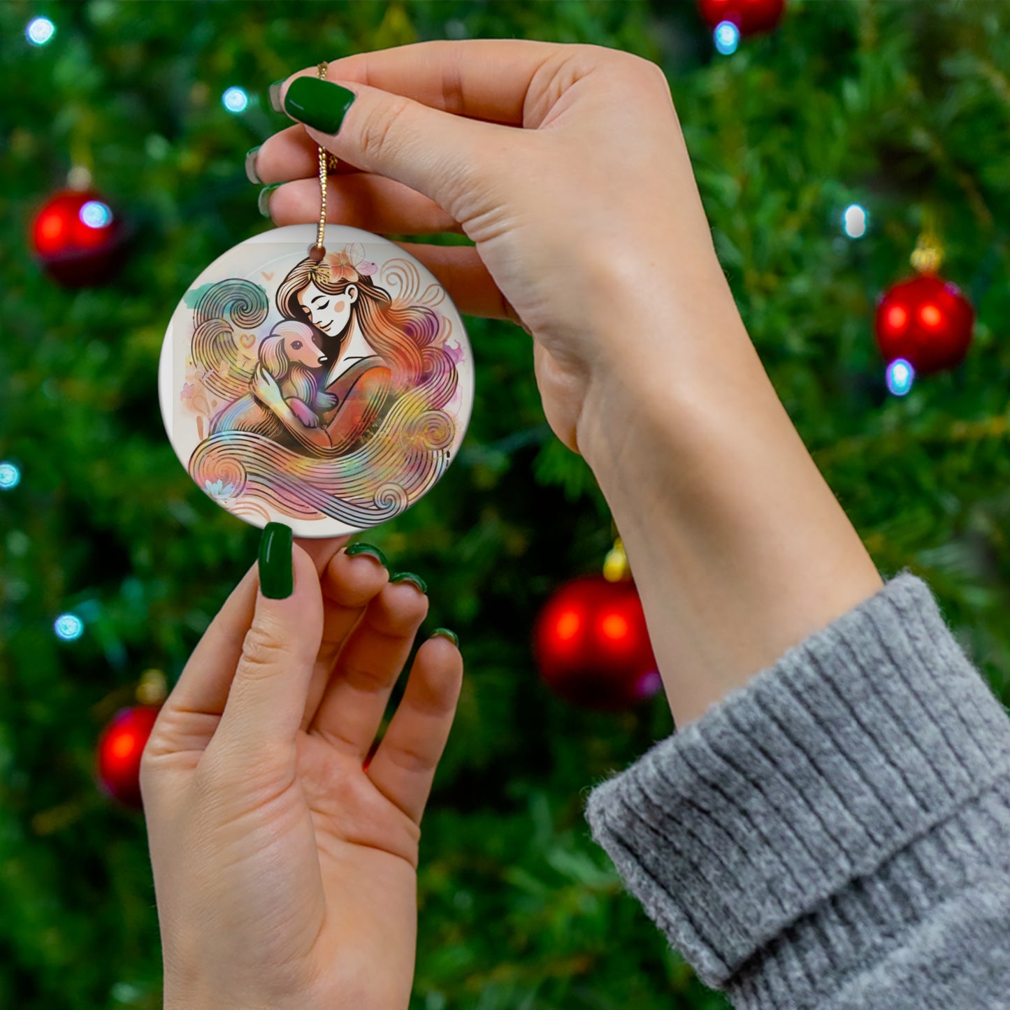 Shana and Sebastus Watercolor Ceramic Ornament, 4 Shapes