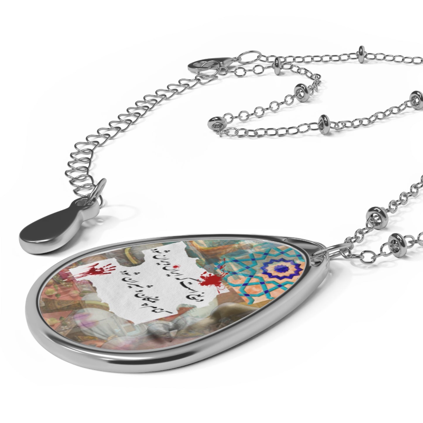 Persian inspired tiles woman life freedom Oval Necklace