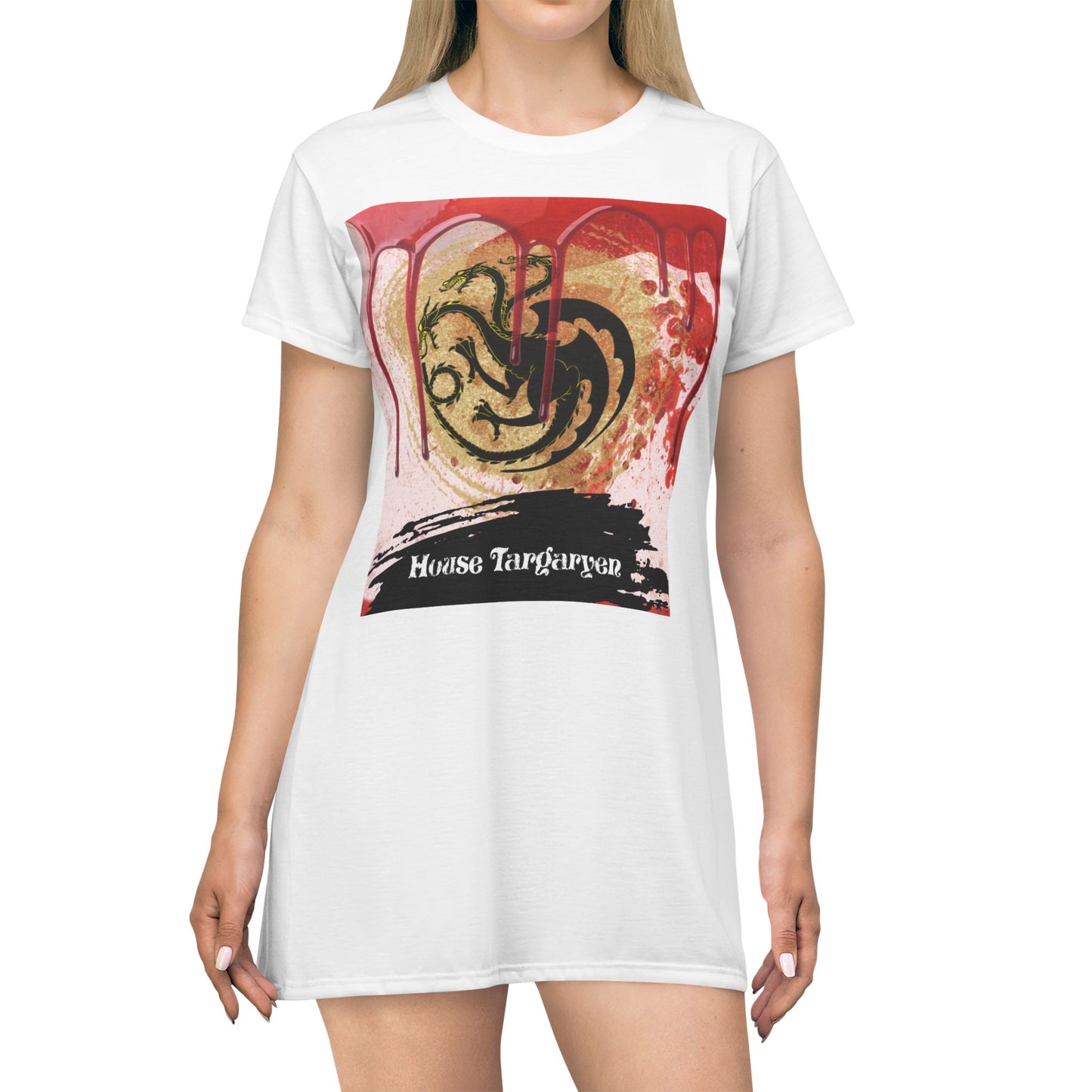 House Targaryen Dress, Fire And Blood Dress, Game Of Thrones Dress, GOT Shirt,T-Shirt Dress, Dragon Shirts, Unisex Shirt T-Shirt Dress (AOP)