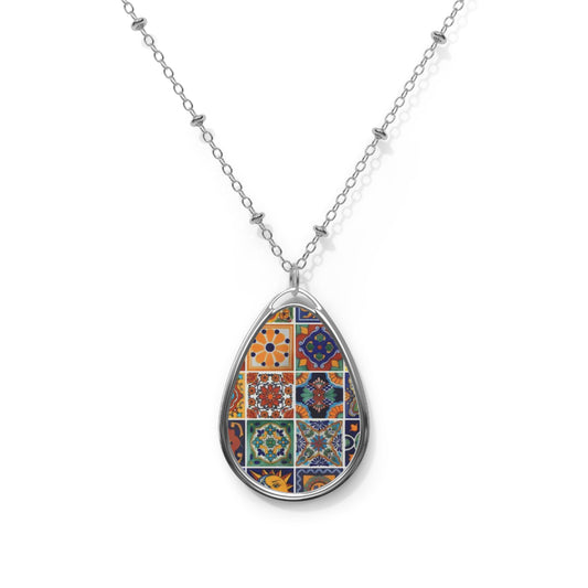 Persian tiles inspired from culture heritage colorful tiles Persia Oval Necklace