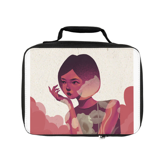 Afghan short hair girl illustration floral pink pondering Lunch Bag