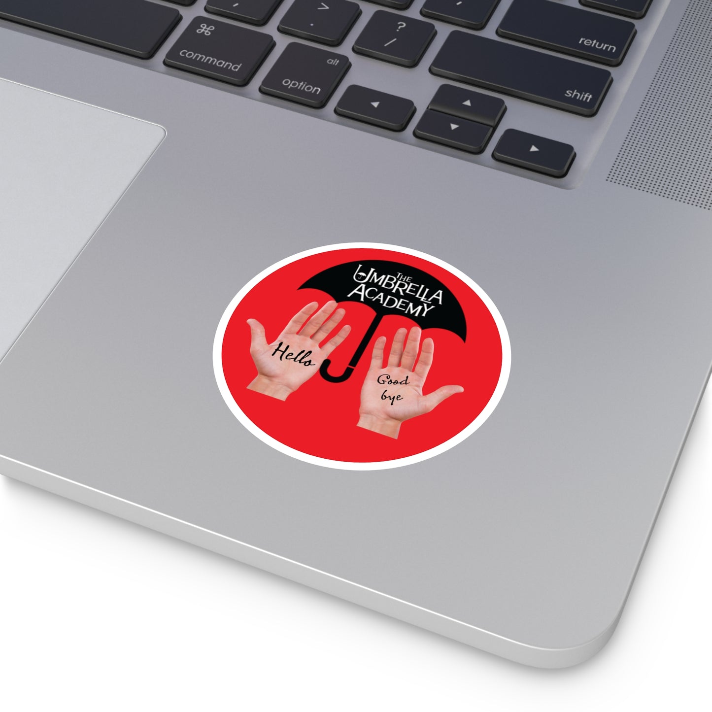 Klaus hands sticker, Umbrella Academy hello goodbye hands sticker, laptop stickers, laptop decals, bumper sticker, Round Stickers