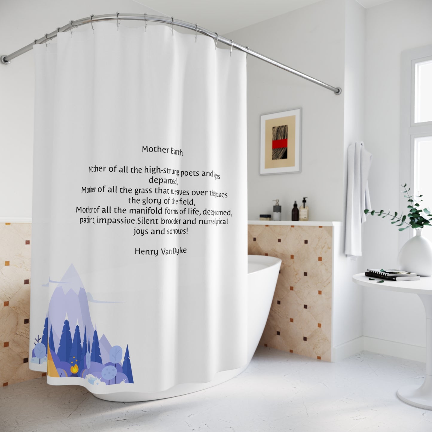 Honor Natures Strength: Woman with Two Swans Shower Curtain Inspired by Henry Van Dykes Poem, Symbolizing Love & All Seasons