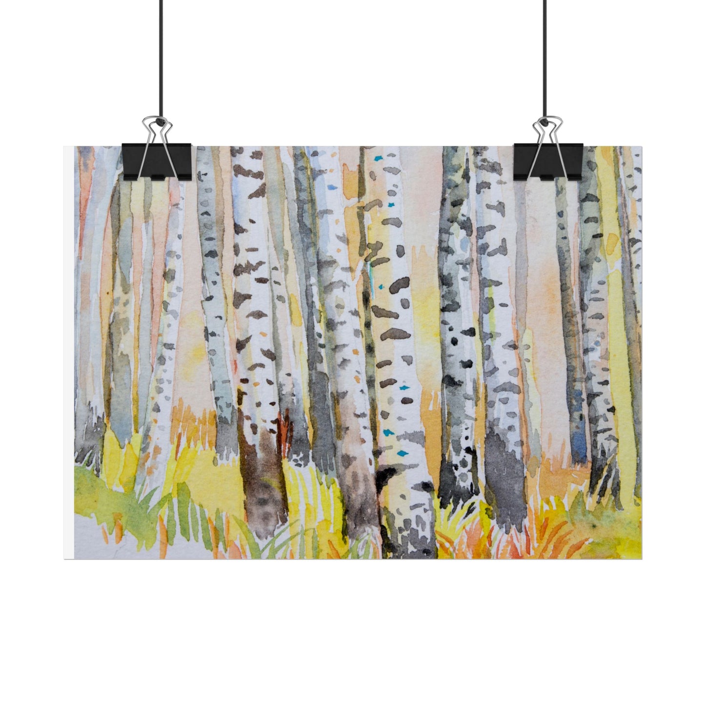 Aspen Tree Trunks watercolor Canvas Wall Art - Autumn Aspen Forest watercolor- Fall Trees Art Print Rolled Posters