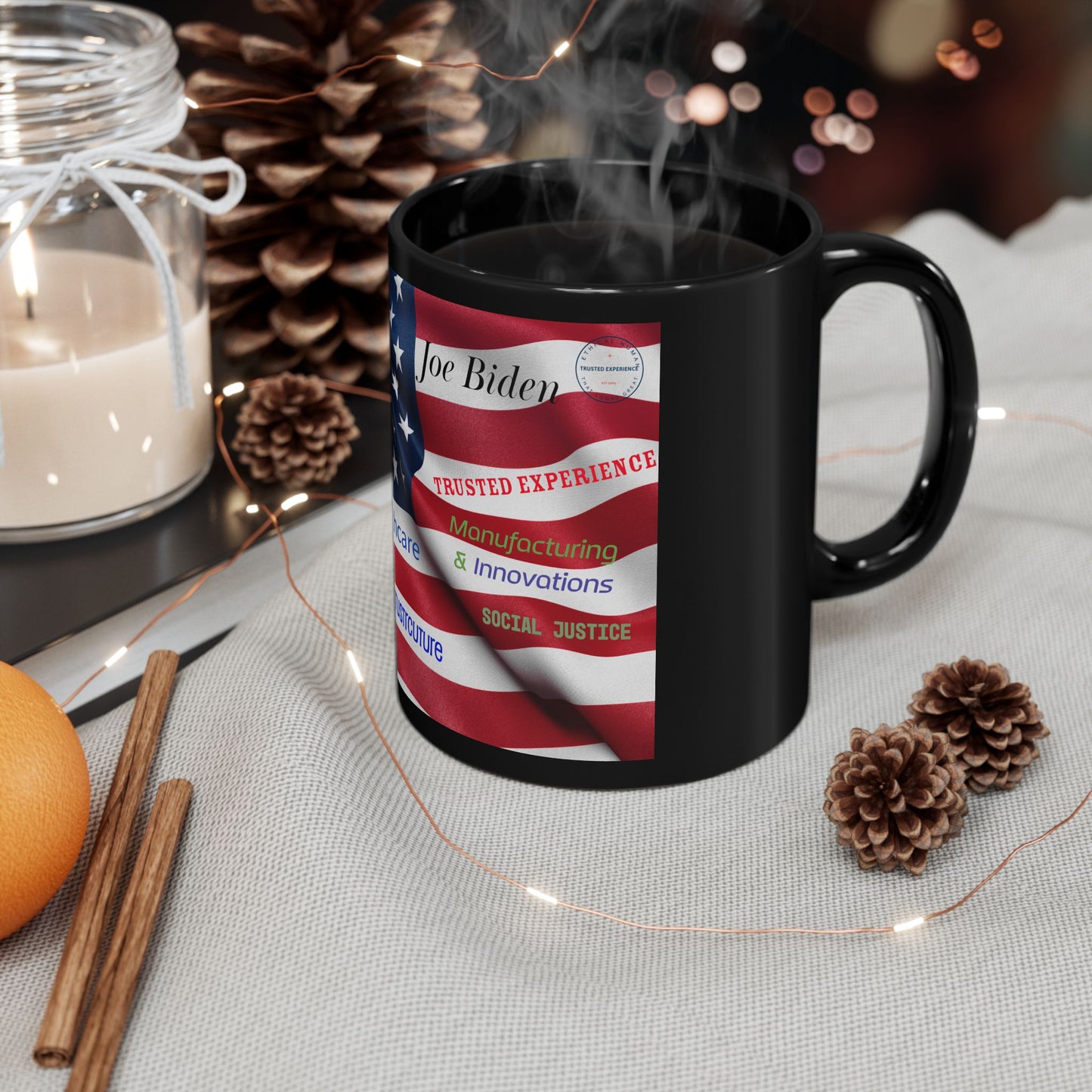 Joe Biden flag mug Trusted Experience Mug Joe Biden Mug American flag mug Infrastructure Healthcare innovation Black Mug Joe Biden