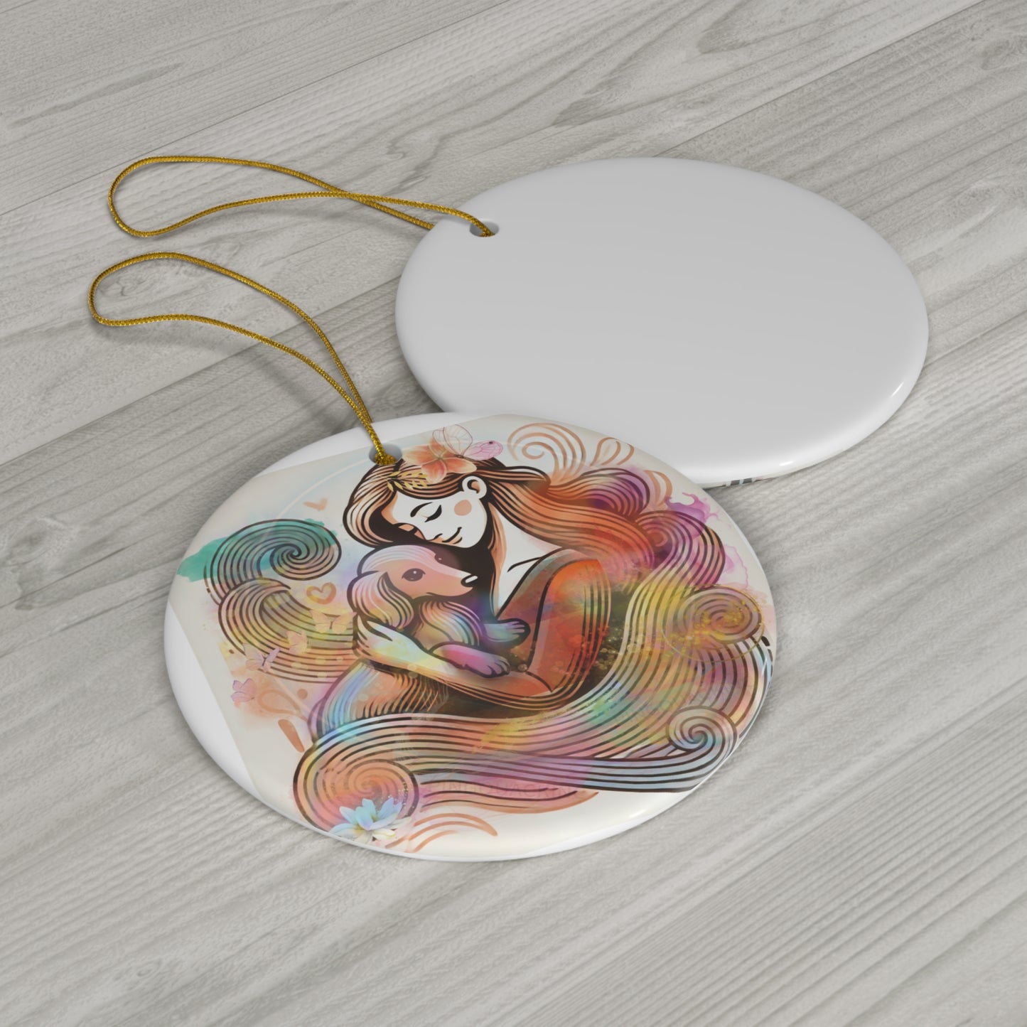 Shana and Sebastus Watercolor Ceramic Ornament, 4 Shapes