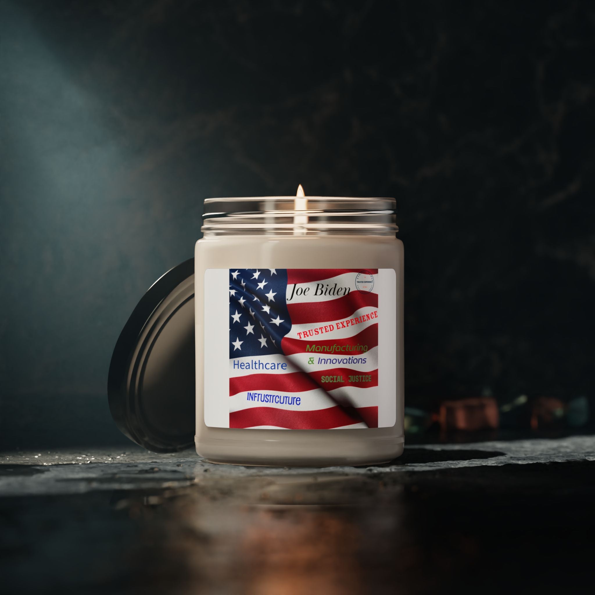Joe Biden flag Trusted Experience Joe Biden Mug American flag Infrastructure Healthcare innovation Black Joe Biden Scented Soy Candle, 9oz
