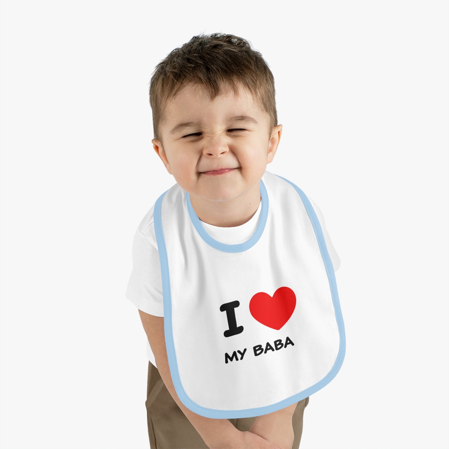 I love my baba persian dads persian moms persian kid farsi love Baby Contrast Trim Jersey Bib