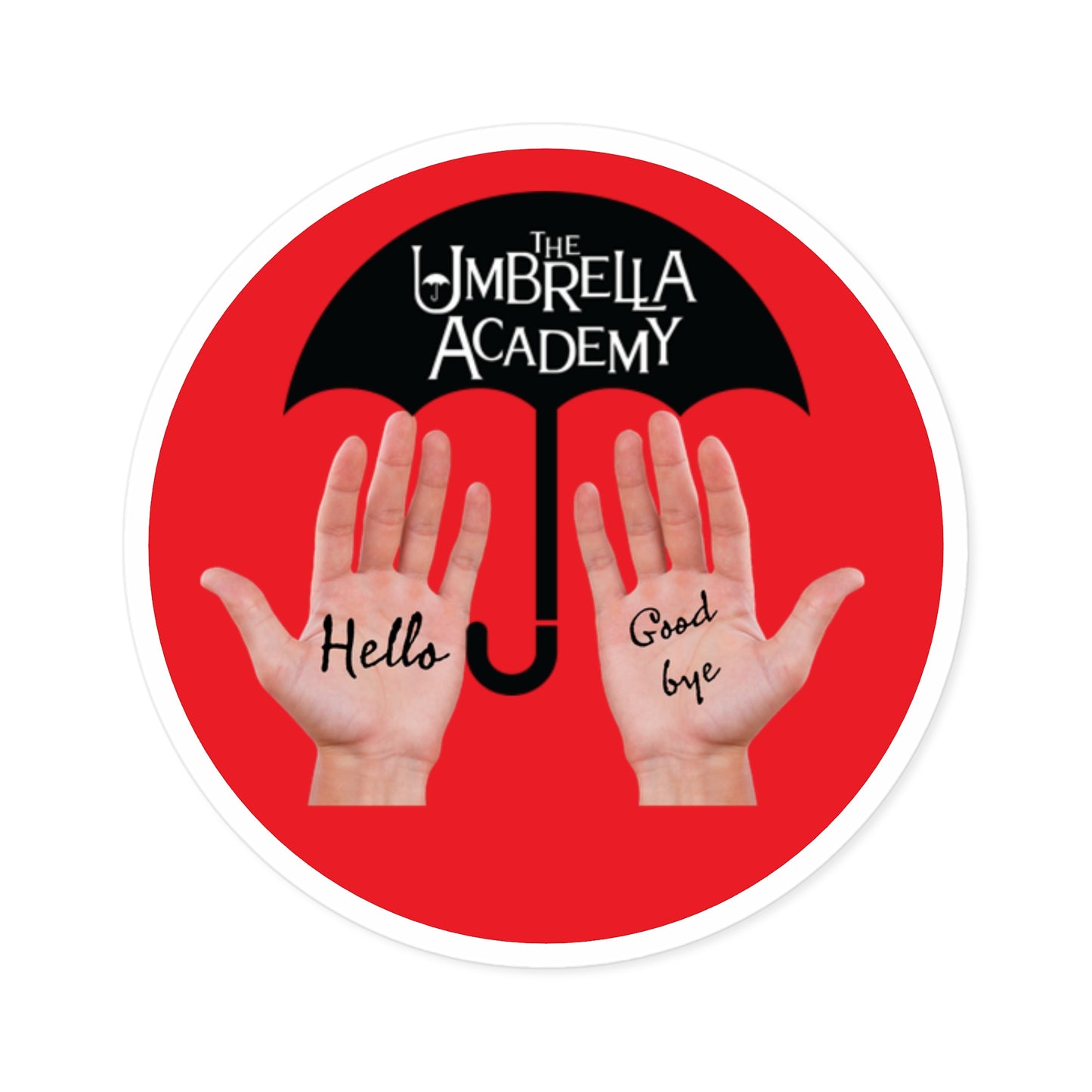 Klaus hands sticker, Umbrella Academy hello goodbye hands sticker, laptop stickers, laptop decals, bumper sticker, Round Stickers