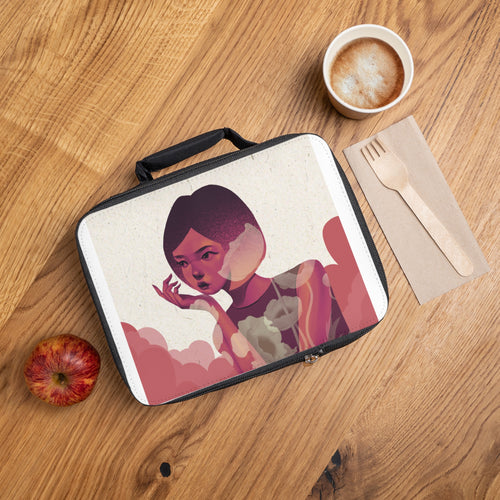 Afghan short hair girl illustration floral pink pondering Lunch Bag