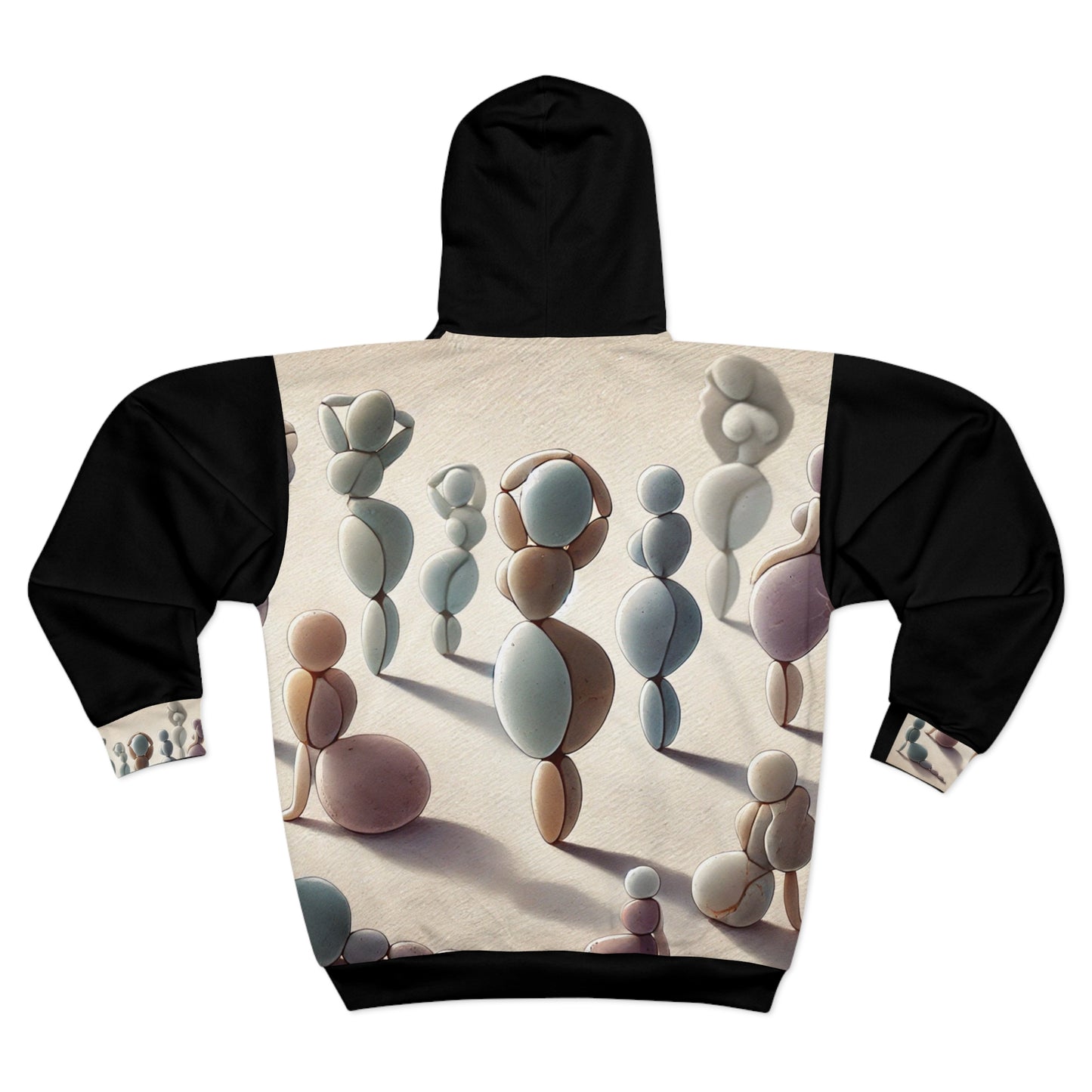 Curves: Pebble Women Playful Poses Soft Pastel Blush Pink, Sky Blue, and Mint Green on a Neutral Background pebble woman Unisex Zip Hoodie