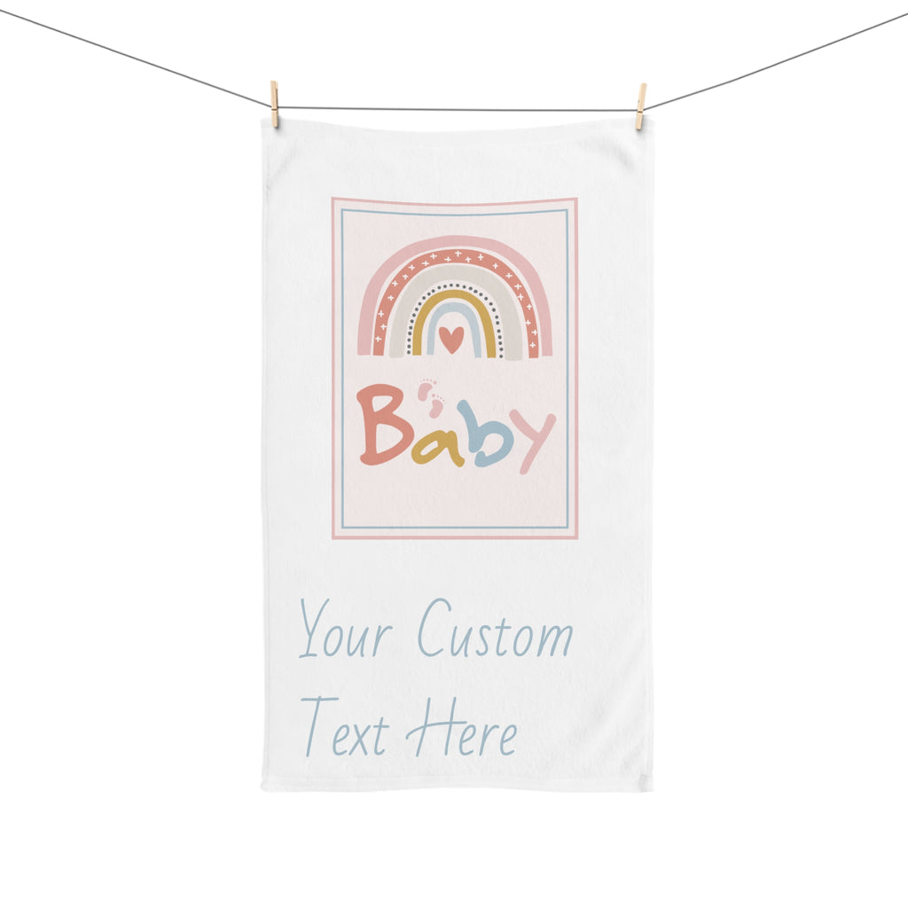Personalized Baby Girl Congratulations Card, Baby Girl Announcement, Welcome Baby, Personalised Pink Rainbow Newborn Hand Towel