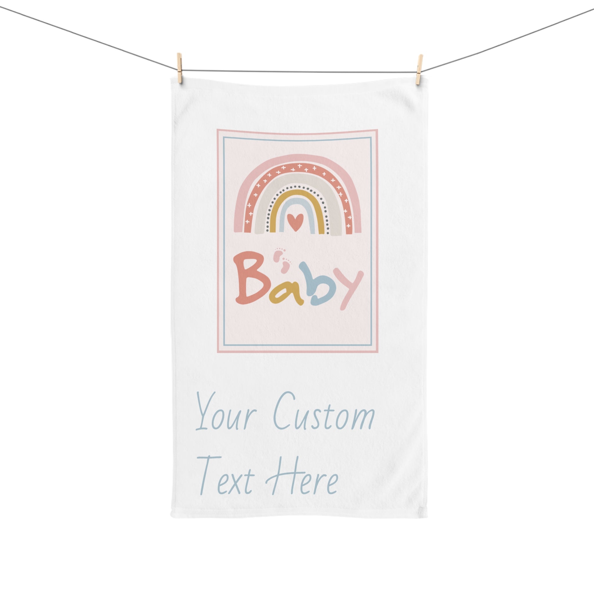 Personalized Baby Girl Congratulations Card, Baby Girl Announcement, Welcome Baby, Personalised Pink Rainbow Newborn Hand Towel